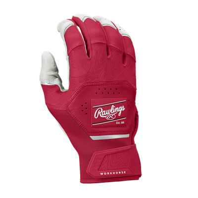 Rawlings Workhorse Batting Gloves | White/Scarlet | S